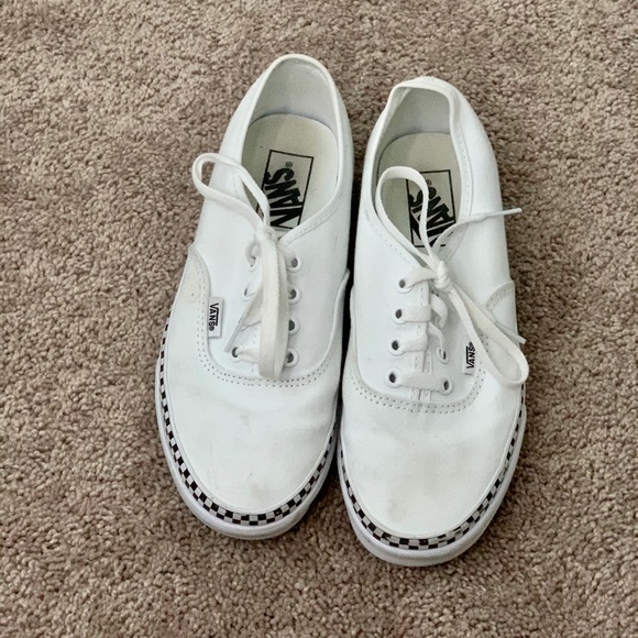 black vans with checkered stripe